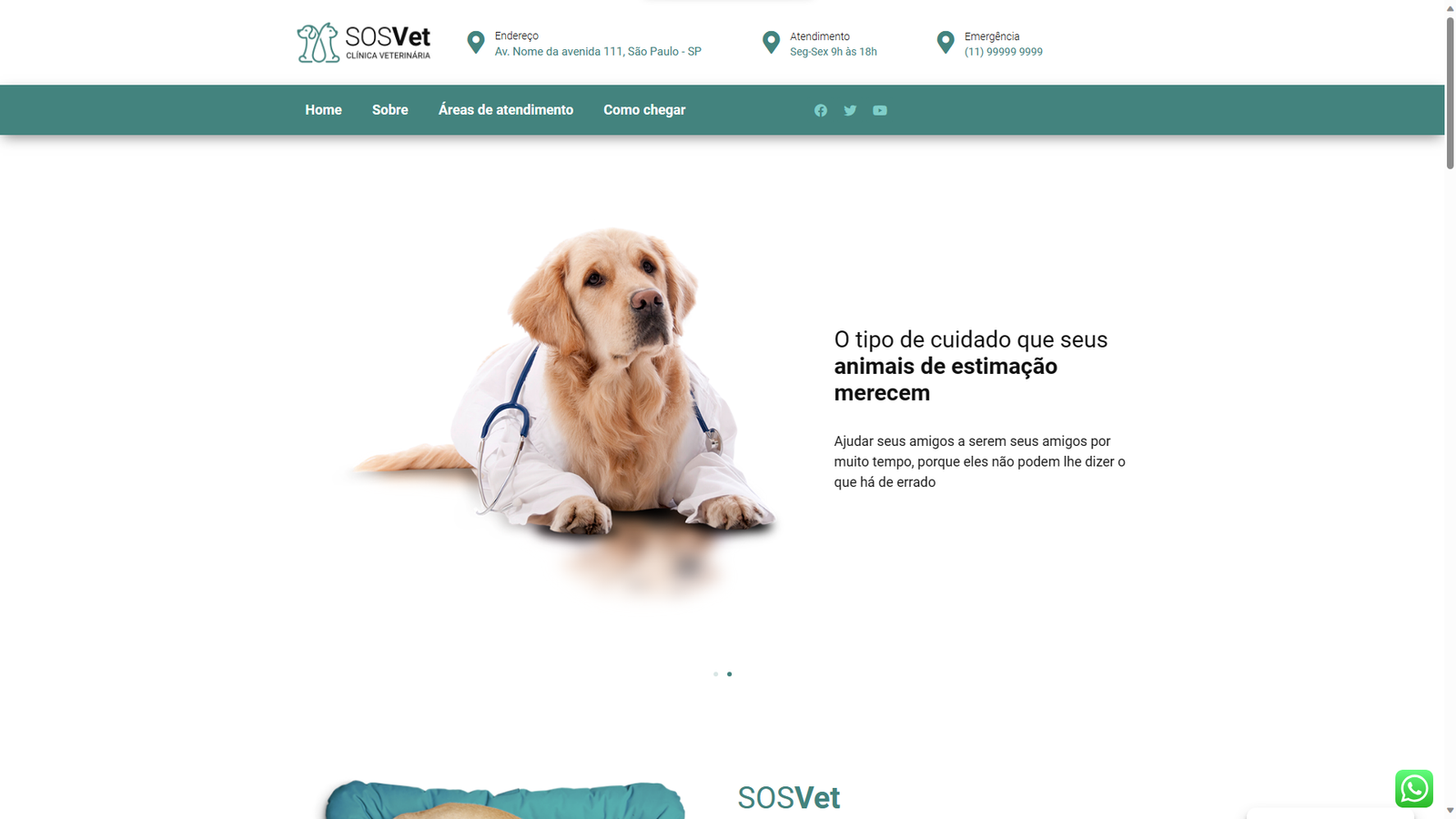 Site SOS Vet, clínica veterinária